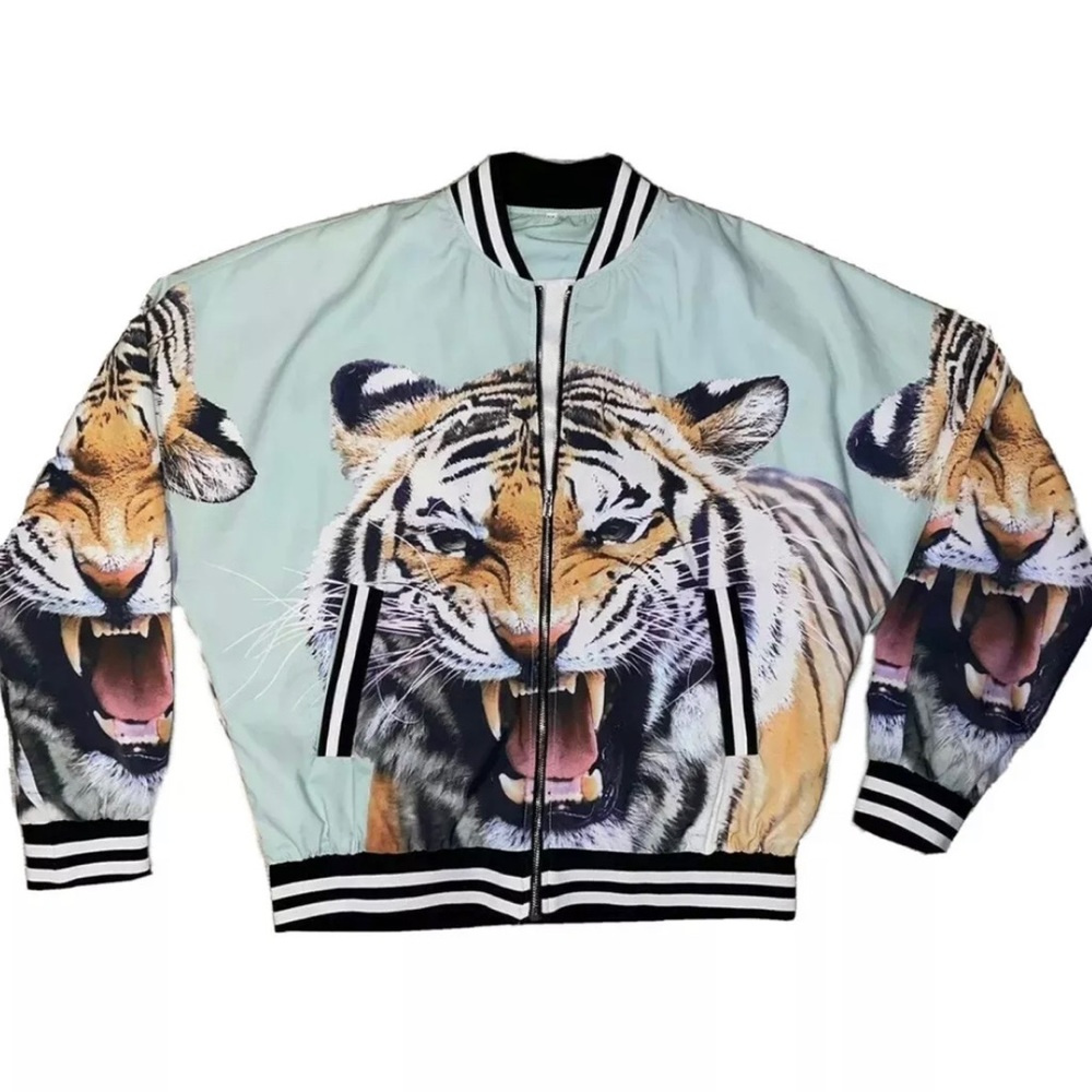Bomber Varsity Jacket Lion Print Size M
